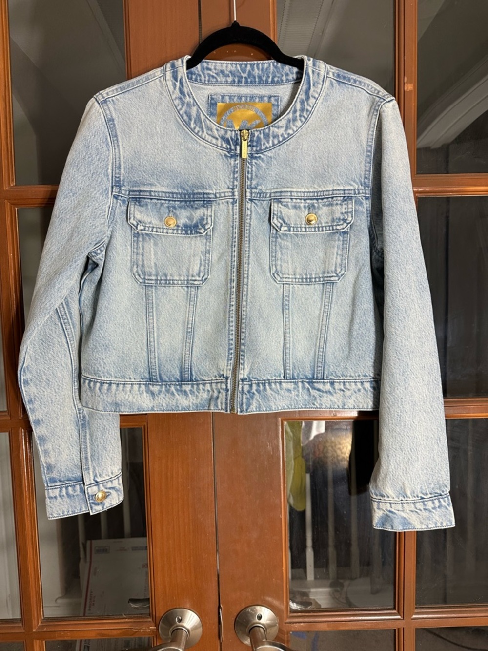 NWOT Michael Kors Light Wash Denim Zip Jacket with Gold-Tone Hardware
